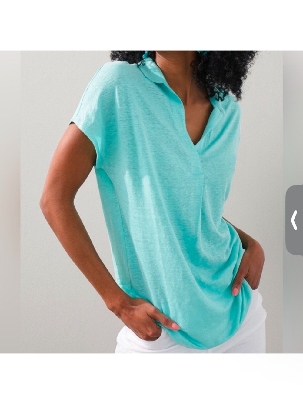 Chico's Aqua V-Neck Short Sleeve Polo Top